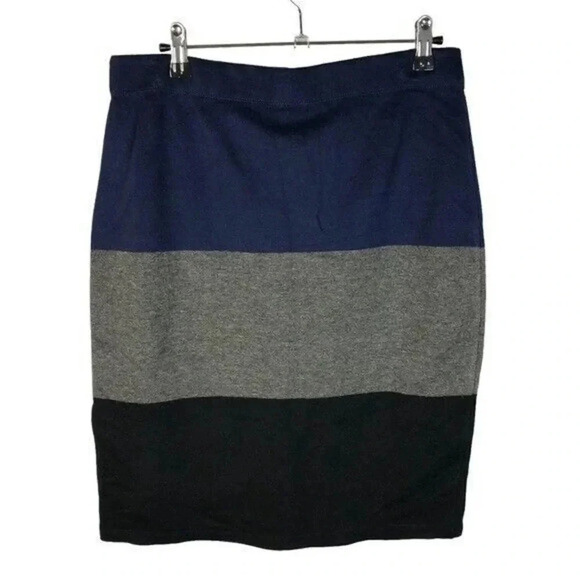 Max Studio Navy Blue Gray & Black Stripe Stretch Knit Fitted Pencil Skirt M - Picture 2 of 2